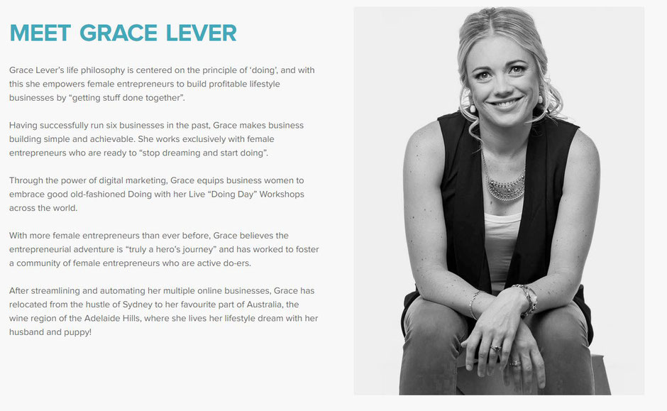 Grace Lever's "About Me" page