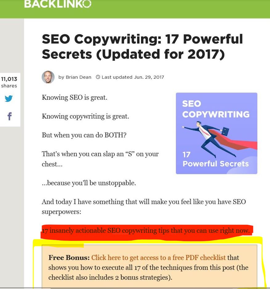 Brian Dean's valuable post on SEO copywriting