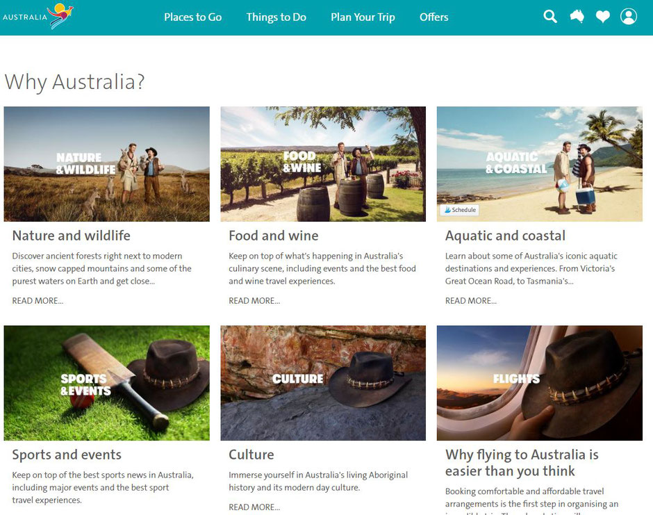 Screenshot: Tourism Australia website