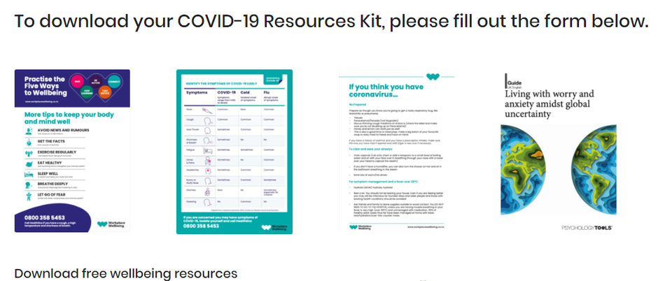 Screenshot: Covid-19 resources and tool kit offered by Workplace Wellbeing